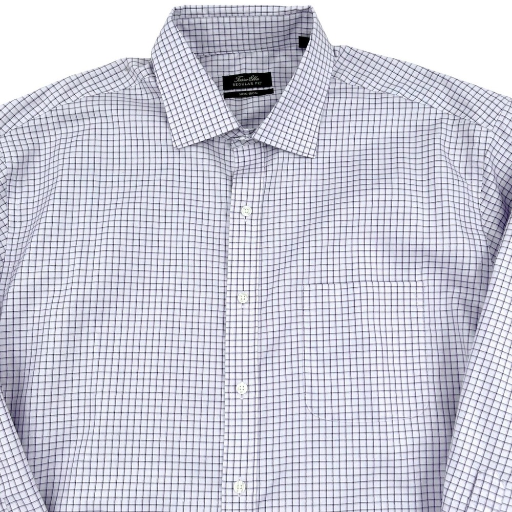 Tasso Elba Dress Shirt Mens XXL White Purple Micro Checkâ Regular Fit Non-Iron